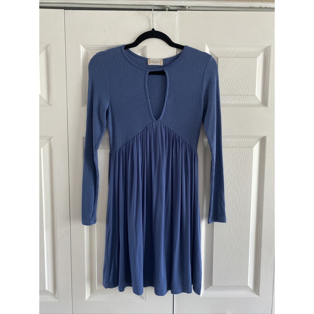 Altar'd State Ribbed Keyhole Fit Flare Mini Dress Womens Size M Blue Boho Knit‎
